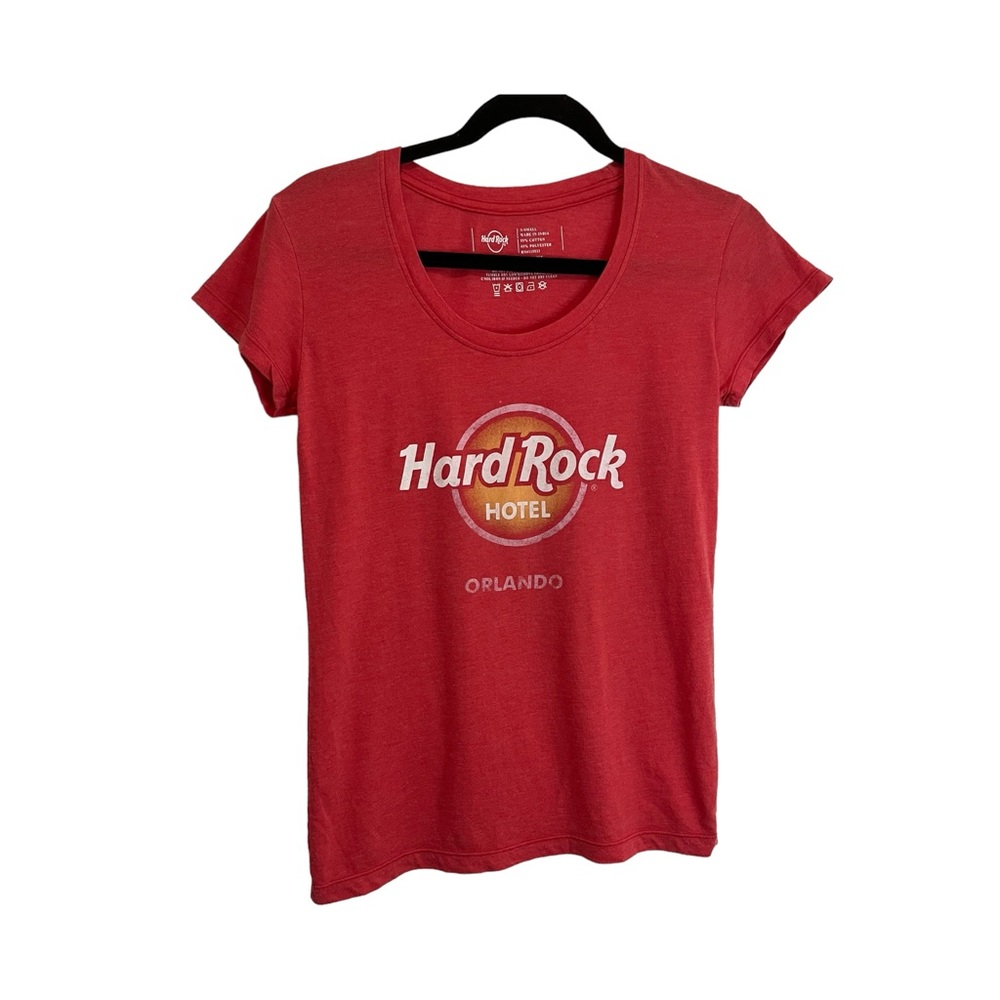 Hard Rock Cafe Orlando Red Graphic Tee Short Sleeve Scoop Neck Womens Size XS